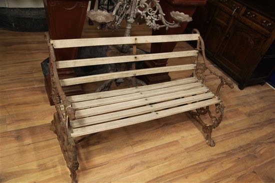 A Victorian Coalbrookdale cast iron grape and serpent garden bench, W.4ft 3in.